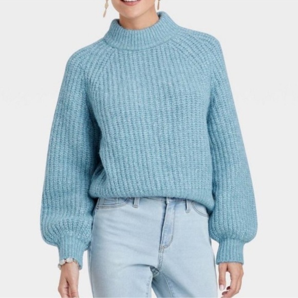 Universal Thread Sweaters - Universal Thread | Mock Turtleneck Chunky Knit Sweater | Sky Blue | size XS